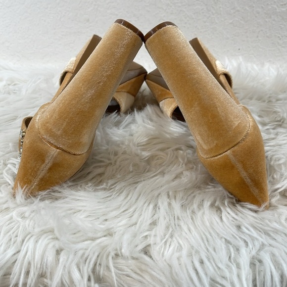 LULUS Crushest Champagne Velvet Rhinestone Ankle Strap Chunky Heels Size 10 NEW - Picture 9 of 13